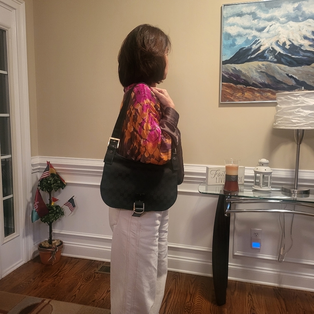 Gucci Black GG Canvas Monogram and Leather Shoulder Bag..Authentic w/ COA... - Picture 16 of 16